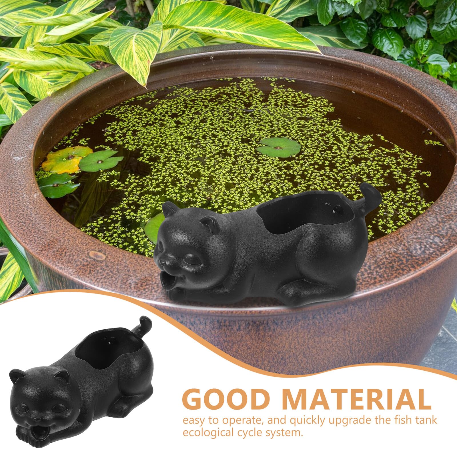 SHINEOFI Fuente de Cerámica para Peceras Figura de Gato Negra Accesorio Decorativo para Acuarios de Agua Dulce Oxigenador y Caño de Agua para Jardín y Estanque Decoración Paisajística
