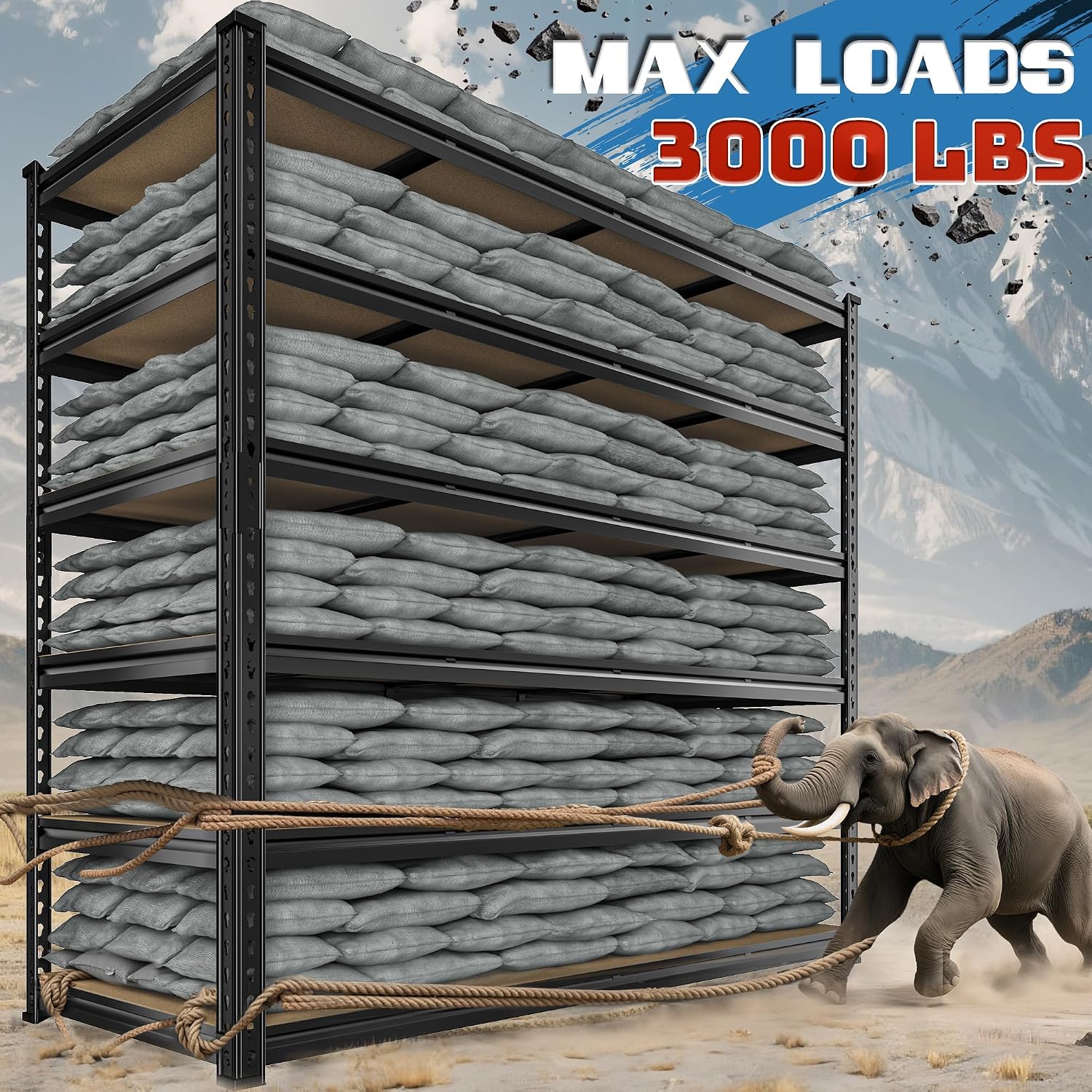 DurayLoly 83.8"H Garage Shelving 59.8"W Metal Shelving 3000LBS Storage Shelves Heavy Duty Garage Shelves Adjustable 6 Tier Metal Shelf for Basement Warehouse Pantry Supermarket 59.8"W x 24"D x 83.8"H