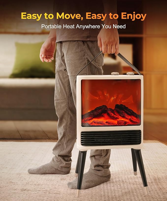 Chimenea Eléctrica Portátil Abolee 1500W con Llama LED 3D, 3 Modos, Blanca miniatura 8