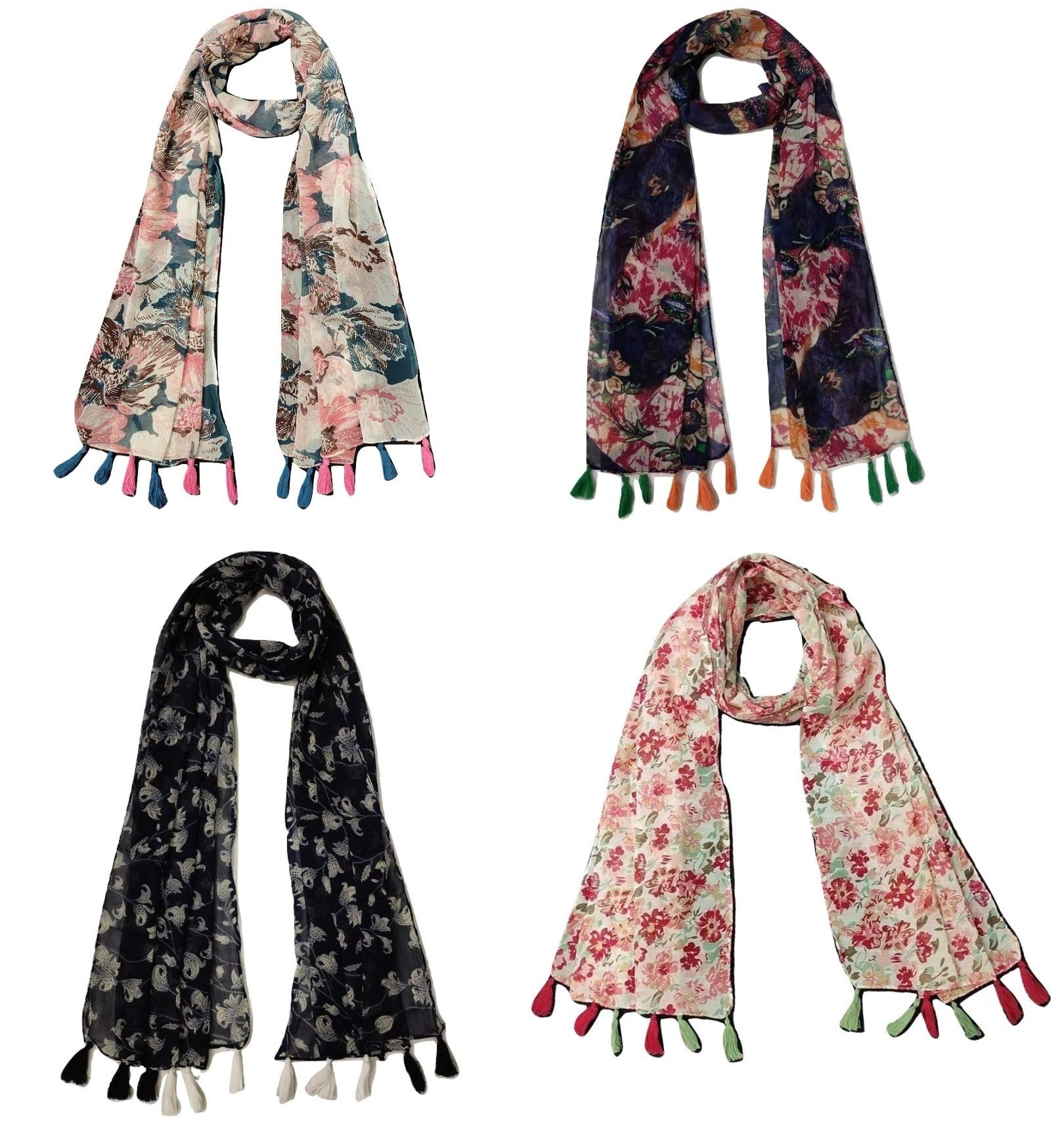 Ms fashionWomen's Printed designer Chiffon stoles Multicoloured Pack of 4 (S137)