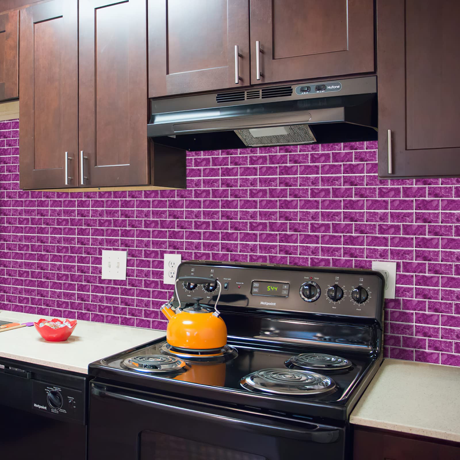 Stickers carrelage Effet marbre Violet, adhésifs en PVC, résistants et imperméables, pour Murs, sols et Cuisines/salles de Bain, 15 x 30 cm (Lot de 12).