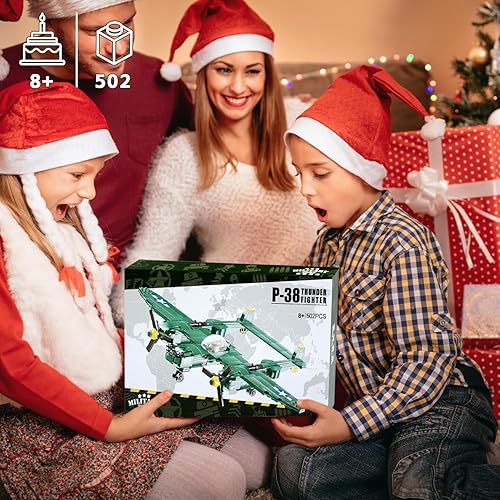 Miniatura 7 de Fighter Plane Toy - Thunder Fighter Plane P-38 - Juego de bloques de construcción, 502 piezas, compatible con Lego, a partir de 8 años, juguete para