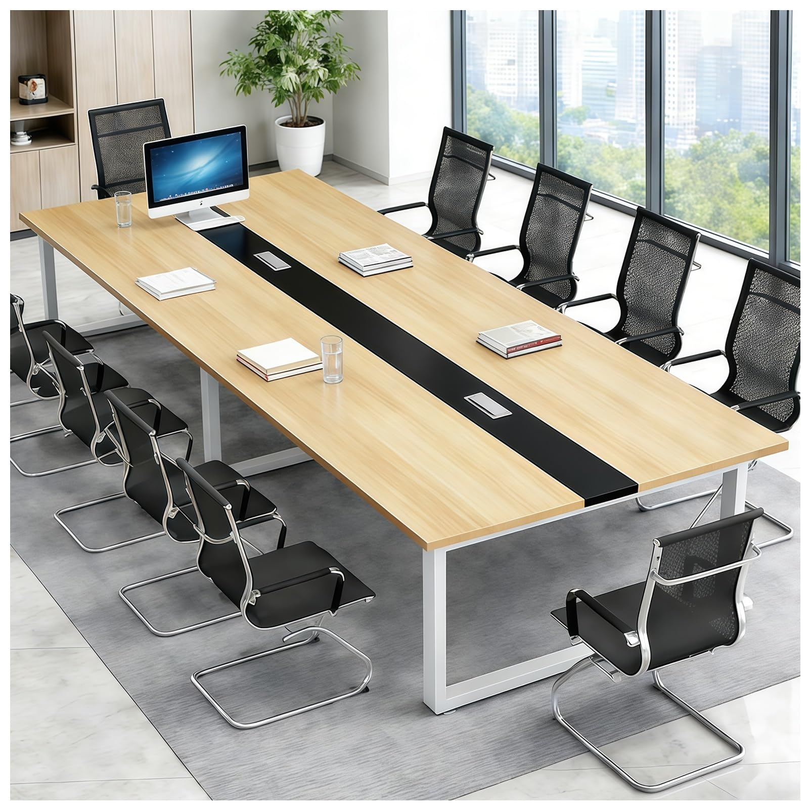 Großer Konferenztisch Büro, Moderner Modularer Besprechungstisch mit Kabelmanagement & Stabilem Metallrahmen, Rechteckiger Konferenztisch, Meetingtisch für Meetingraum und Seminarraum (Ohne Stühle)