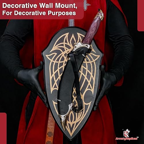 Miniatura 6 de Armory Replicas Fantasy Ranger Daga con runas grabadas  Hoja de acero curvada con mango de madera, vaina envuelta en cuero y soporte de pared