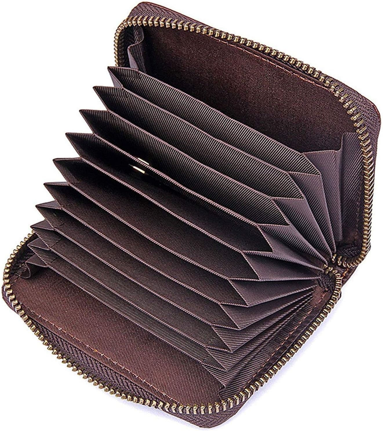 Zipper Around Wallets Leather Credit Card Holders Wallet of 11-Hole Folding Men's Block Security Travel