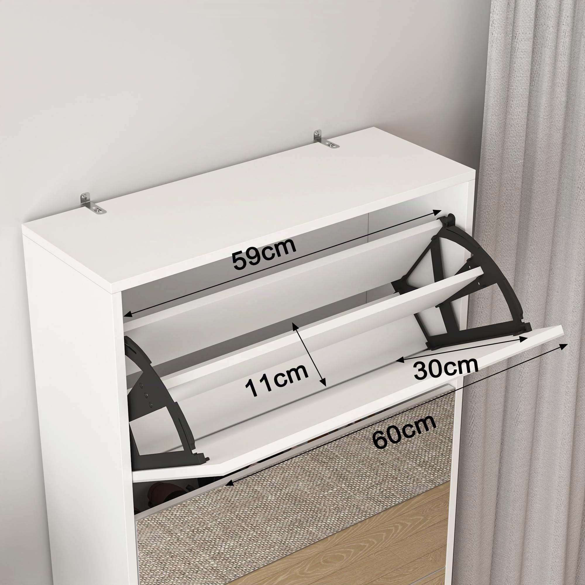 Shoe Storage Cabinet with 185cm Full Length Mirror, 30 Pairs & 5 Flip Drawer, Free Standing Shoe Rack Cabinet, Narrow Shoes Organizer for Front Door, Entryway (2 scaffale)