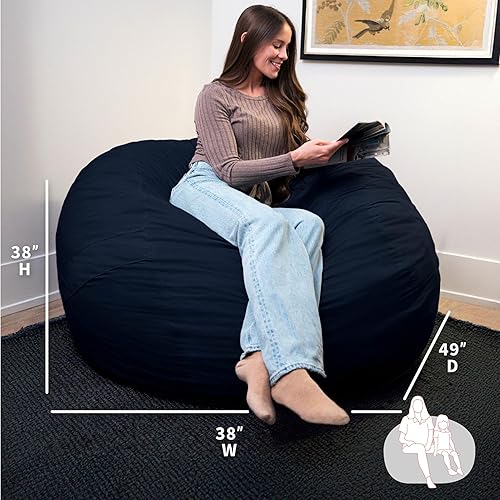 Miniatura 305 de Big Joe Fuf - Puf extragrande (XXL) relleno de espuma con funda extraíble, color niebla Lenox, poliéster tejido duradero, 6 pies, gigante Negro