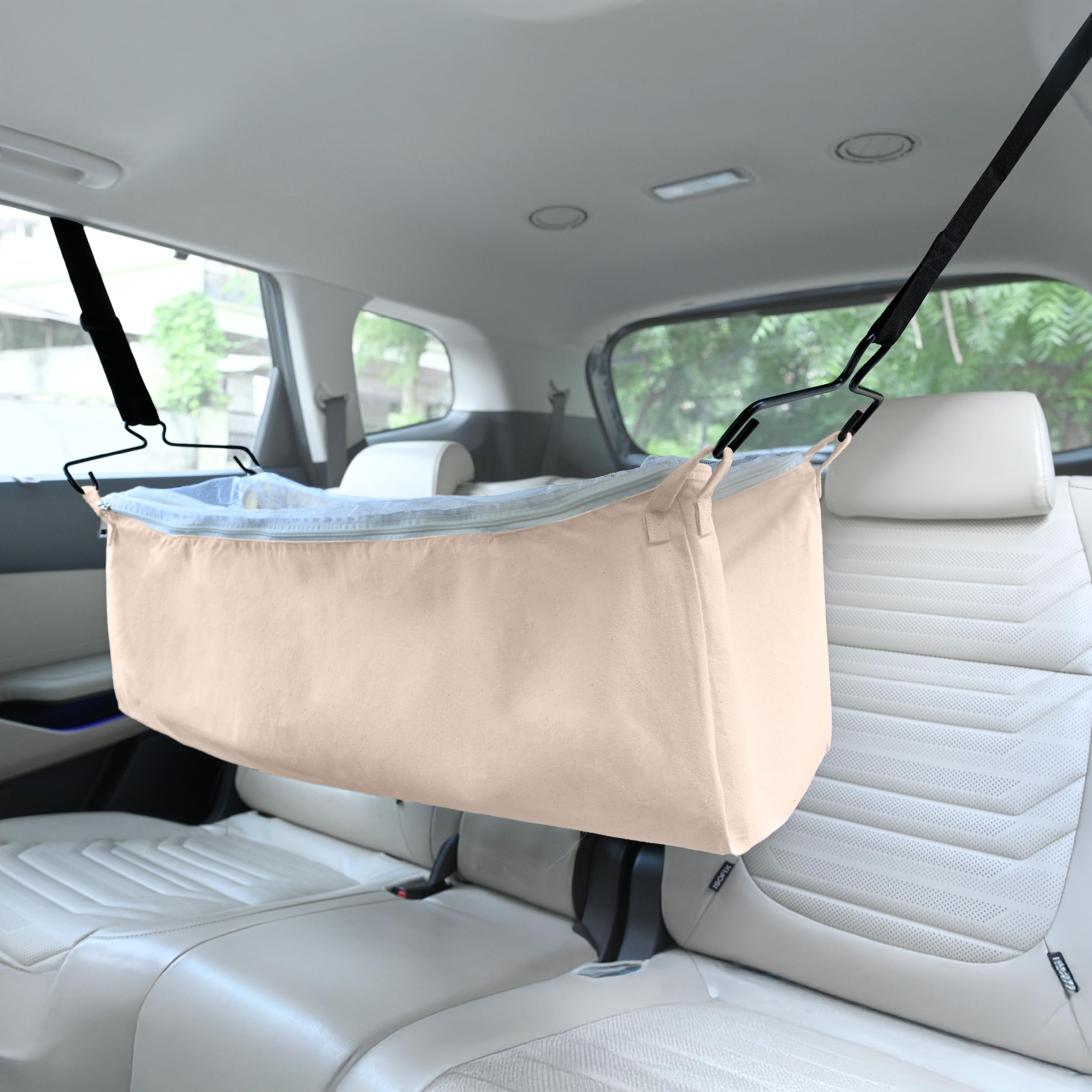 Cherilo Baby Car Cradle Hammock with Net & Zipper | Travel Jhula for 0 to 3 Year Baby | Adjustable Strap | Cotton Fabric Cradle with Hangers | Nap Bed for Car Travel-image-39
