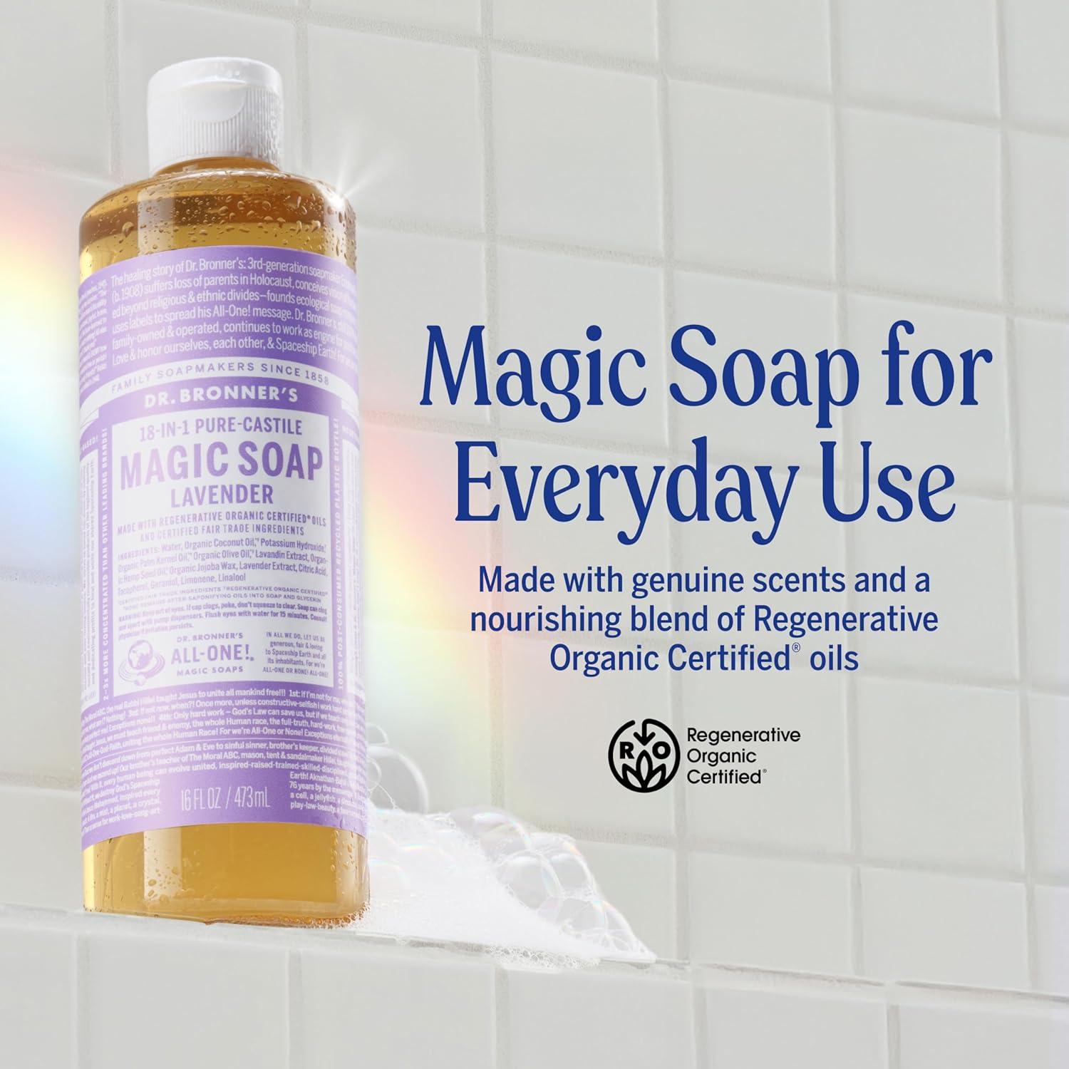 Dr. Bronner's Magic Soap - Pure-Castile Liquid Soap (Lavender, 32 ounce, 2-Pack) -Regenerative Organic Certified Oils, 18-in-1 Uses: Body, Hair, Laundry, Pets & Dishes, Concentrated, Vegan, Non-GMO - Image 2