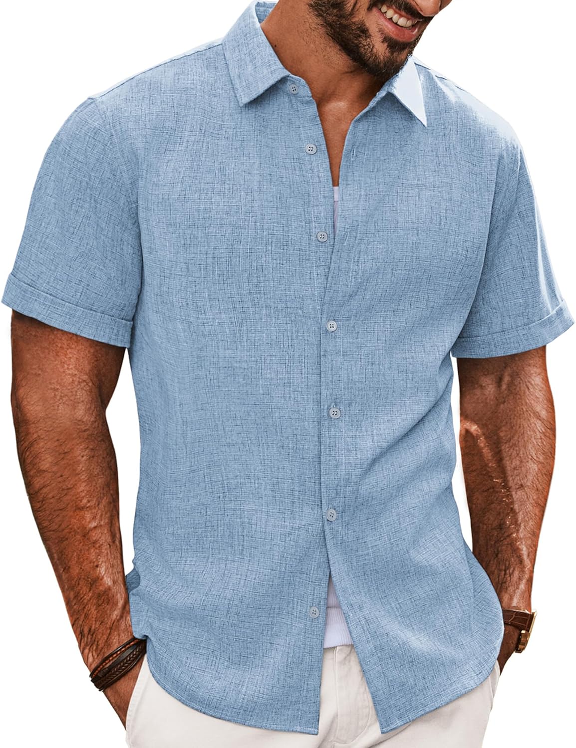 PJ Jones Mens Casual Shirts Short Sleeve Button Down Shirt Lightweight Summer Shirts