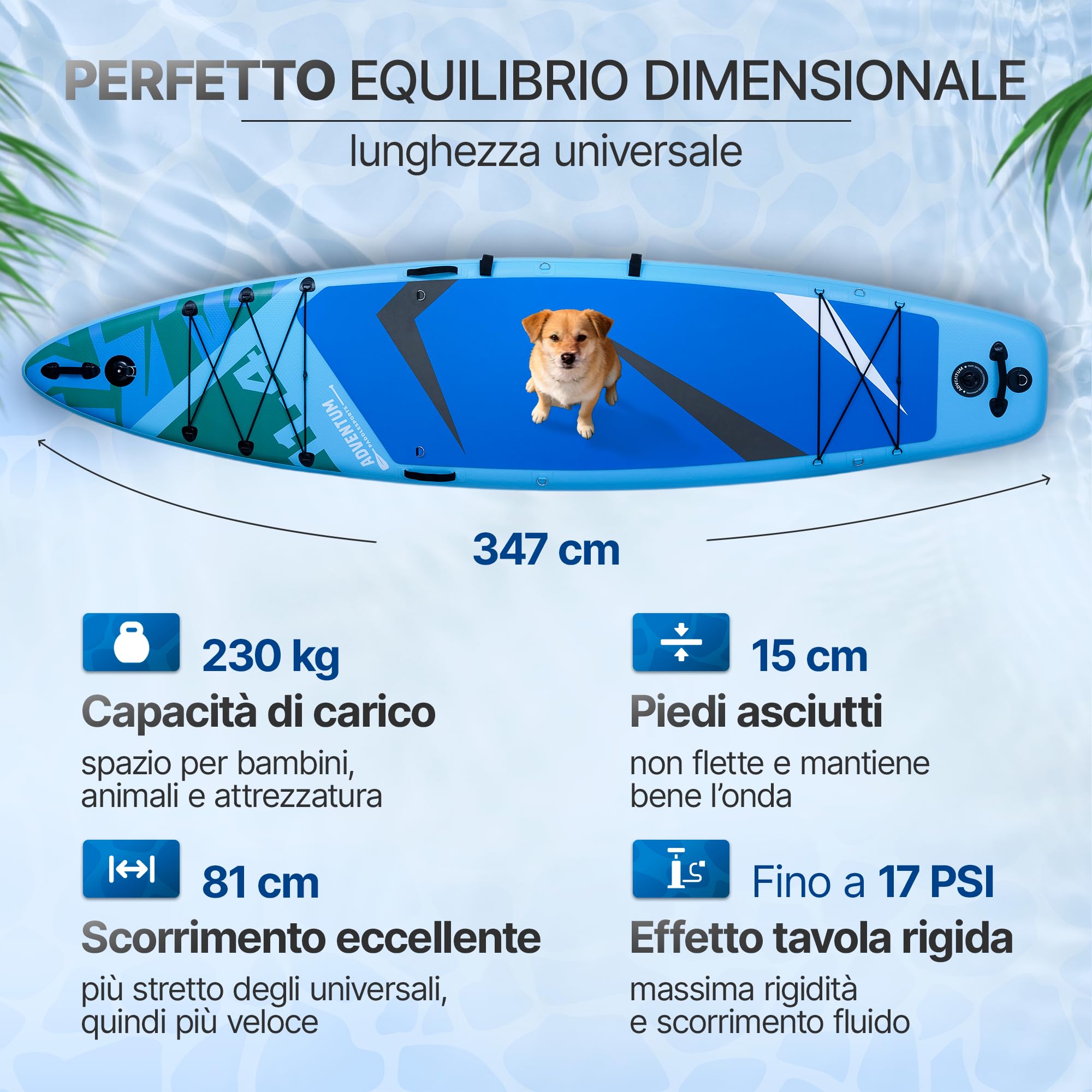 Tavola da SUP Gonfiabile Allround 329-384 cm – Portata Fino a 230-270 kg, Ultra Stabile e Manovrabile – Supporto Action Camera – Ideale per Tutti, Famiglie, Amici, Cane, Relax, Yoga e Touring
