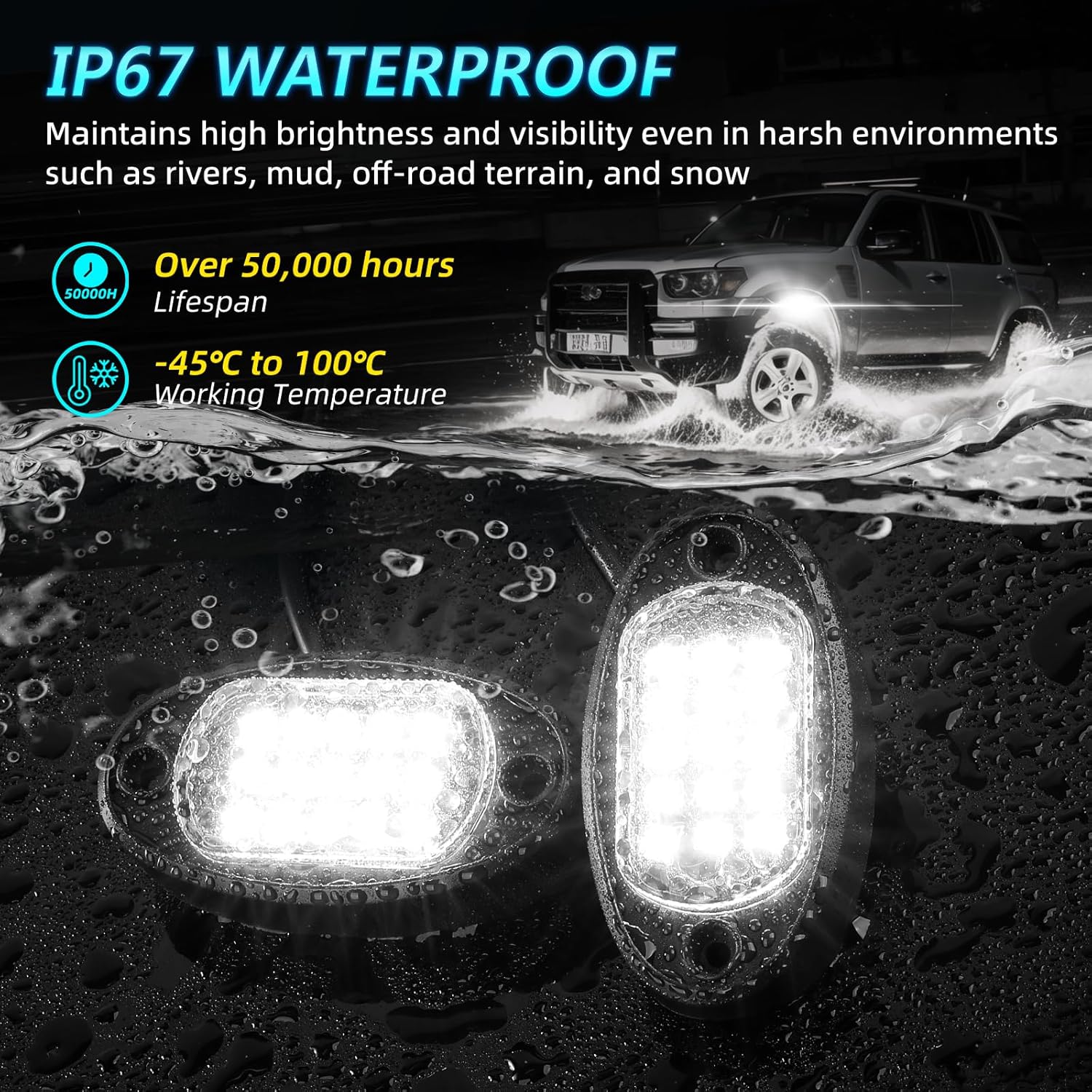 12Pods All Pure White LED Rock Lights Full Kit Plug and Play & Pre Wired 6500K with Switch Wiring Harness Extension Fuse, 180Chips Waterproof Underglow 12V for Trucks Pickup Jeep ATV UTV SXS Offroad