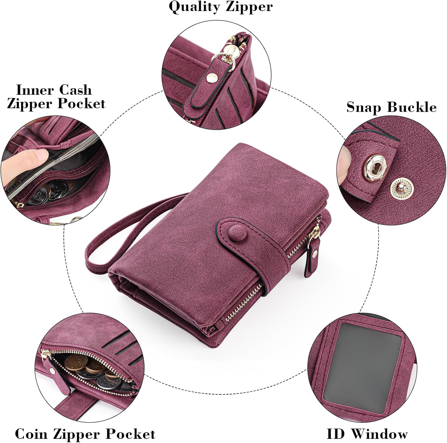 Womens Wallet Small Bifold Leather Wallets Women RFID blocking Ladies Wristlet with Card holder ID window Coin Purse - Image 6