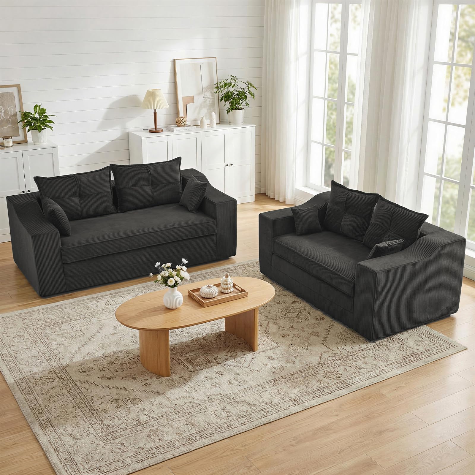 APICIZON Sofá Cama, sofá 2-en-1 sin Estructura, sofá de Suelo con Cojines, sofá de 3 plazas Convertible con función Cama, colchón Plegable (Pana - Gris Oscuro, Ancho 177 cm)