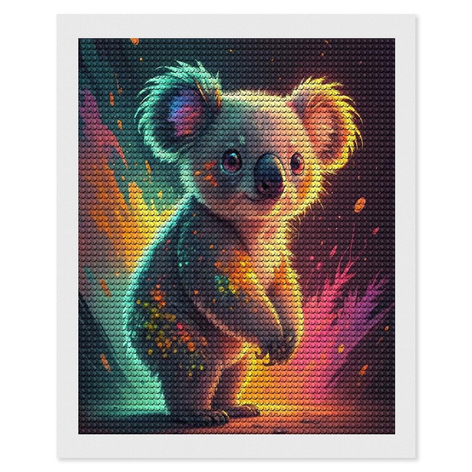 Junmoney Cute Koala with Colorful Splashes Diamond Painting Canvas Set 16"x20", for Women, Pleasing Wall Art Project, Aesthetic Room Decor, Gift Idea