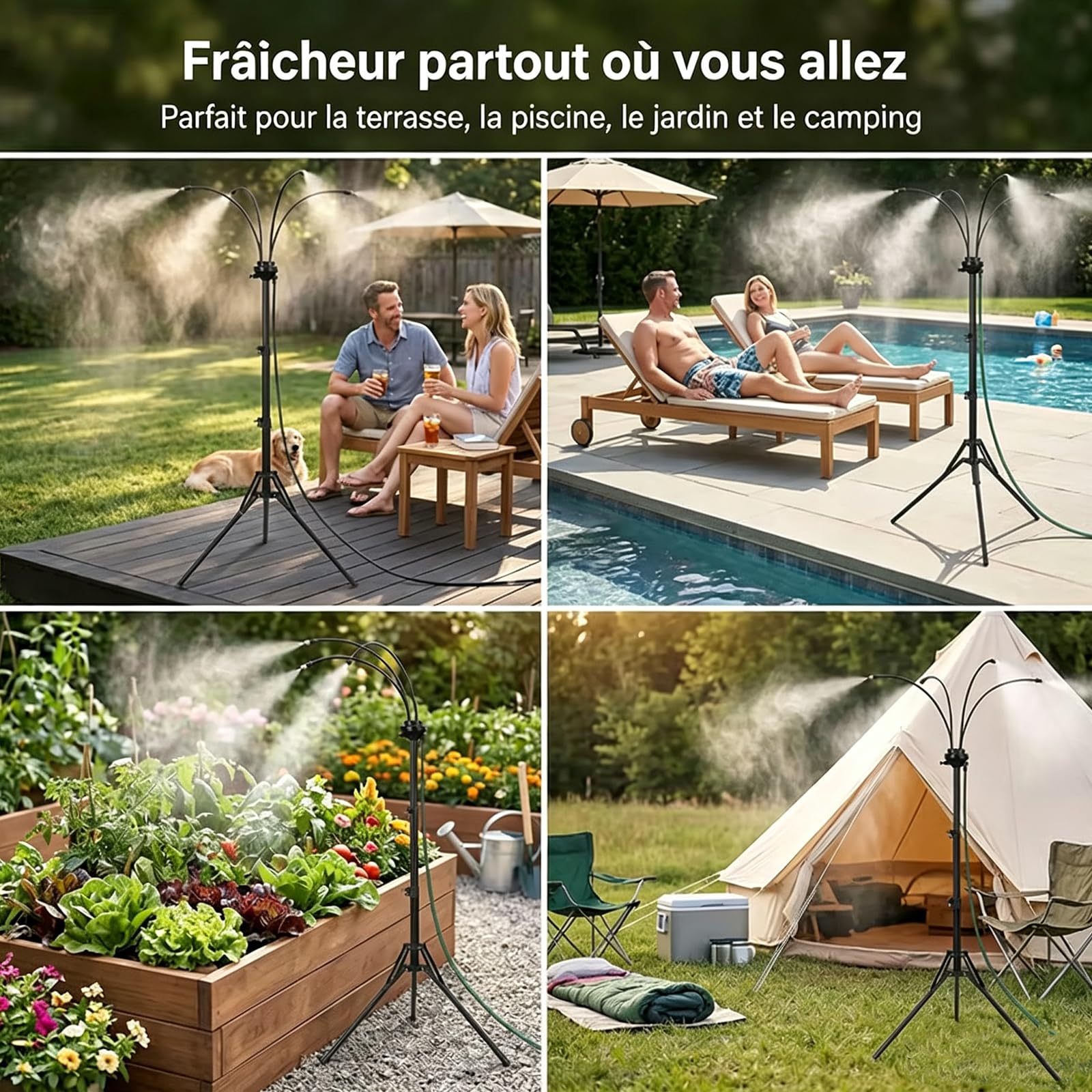 Brumisateur Terrasse sur Pied Réglable 0,8-1,6m avec Tuyau 8m，1pcs