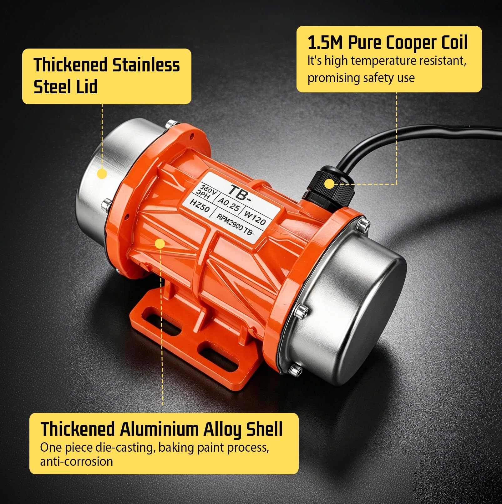 100W Elektrischer Vibrationsmotor, Drehstrom Vibrationsmotor(380 V), Einstellbare Vibration, 50KG Kraft, 3000 U/min, Kleiner Motorvibrator für Futterspender/Vibrationssieb/Gebäude/Bergbau/Metallurgie