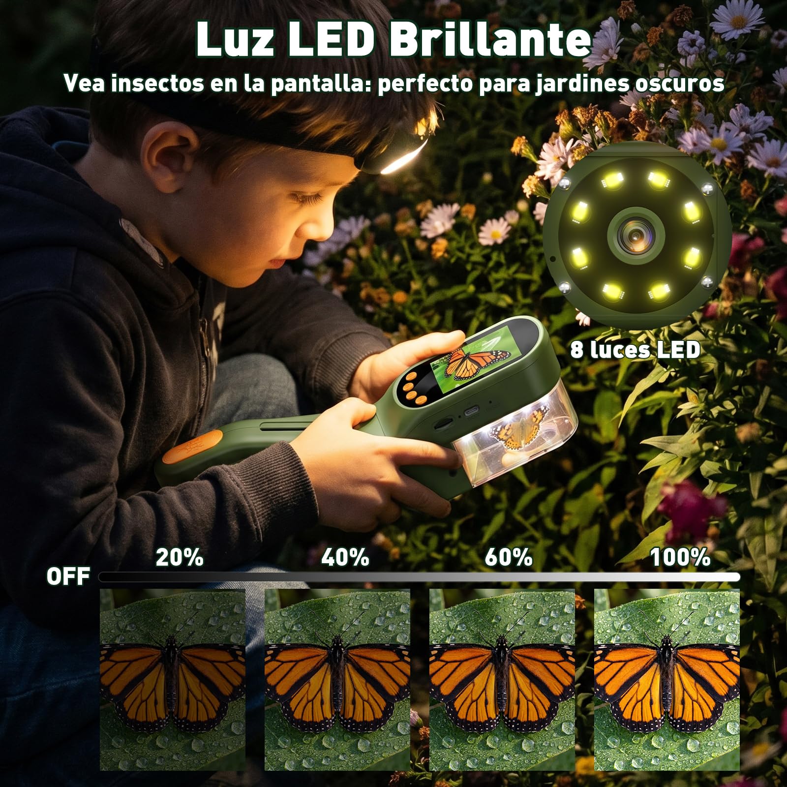 Atrapa Insectos con 500X Pantalla - Kit Explorador Niños, Kit Cazabichos con Lupa, Pinzas, Porta-Insectos,Insectos Juguete, Aire Libre Aventura Juguetes para Niños y Adultos (Verde Oscuro)