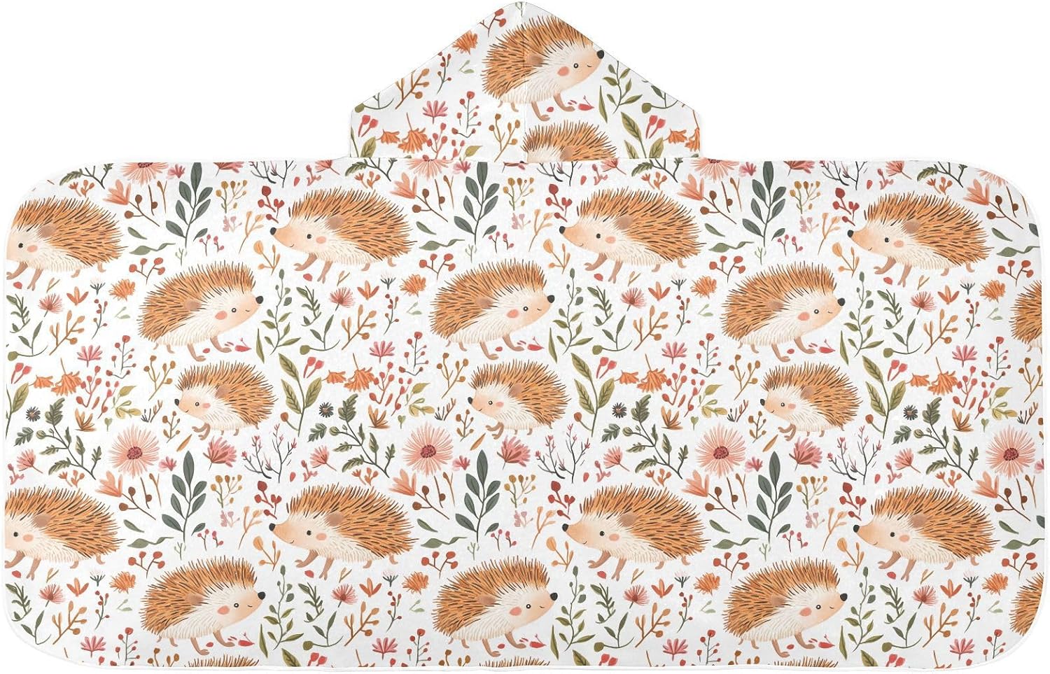 Beach Towels for Kids Funny Hedgehog White Hooded Beach Bath Towel Absorbent Bathing Suit for Girls