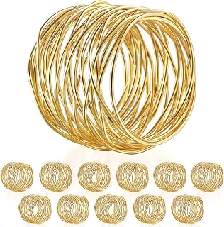URWOOW Gold Twisted Wire Mesh Napkin Rings 12 Pack - Elegant Alloy Holders for Weddings Parties Holidays