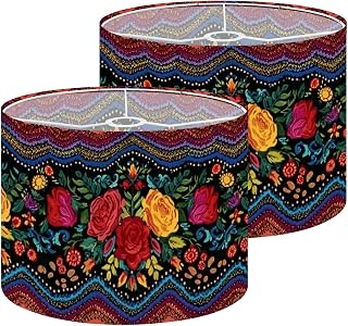 Lamp Shades Set of 2 vintage traditional seamless bohemian Gypsy Mexican Drum Lamp Shades for Table Lamps Floor Lamps Pendant Light 8.9"x11" Replacement Lampshades Easy Assembly