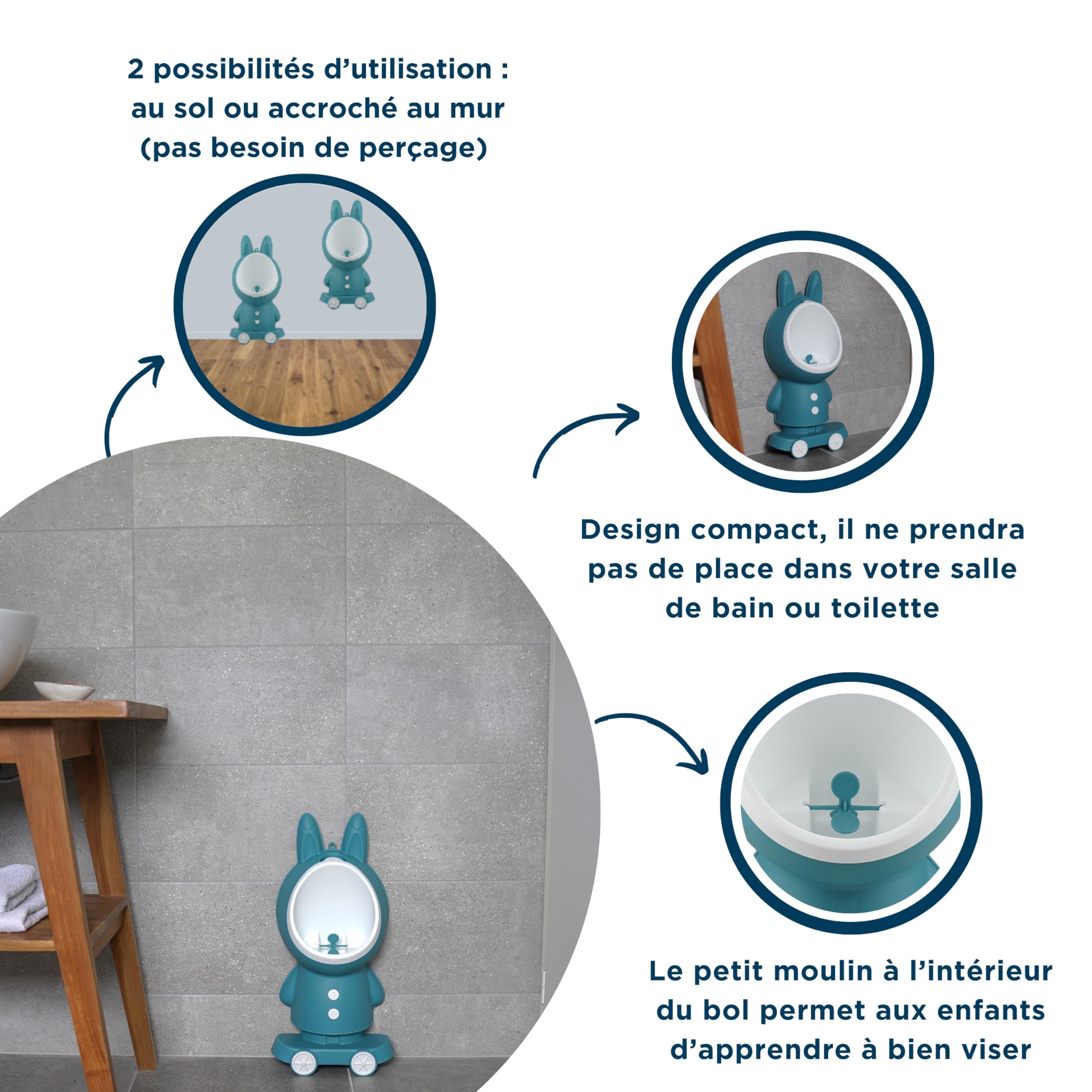THERMOBABY - Urinoir LAPIN - Urinoirs d'Apprentissage la Propreté Pour Garçons - Toilette Enfant Ludique - Évolutif - 3 Hauteurs de Réglage - Lapin - Bleu