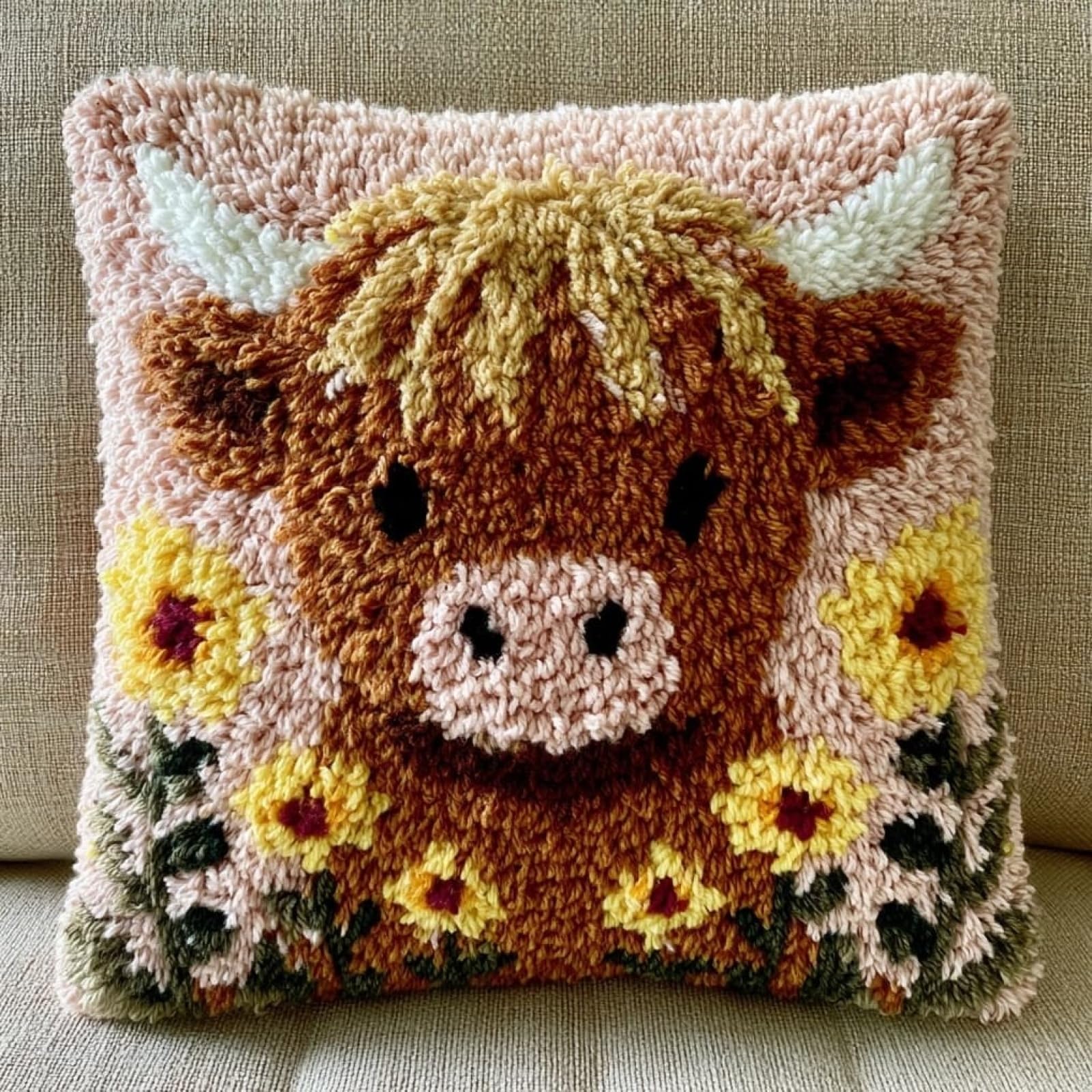 AxiangziK Latch Hook Cushion Kits for Adults,Highland Cattle