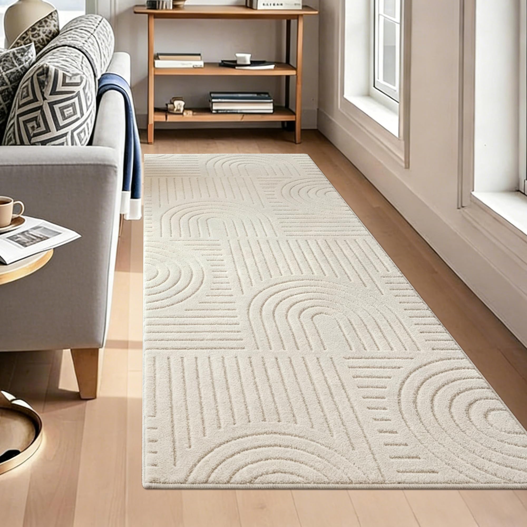 Famibay Tappeto Corridoio 80x200cm Antiscivolo Tappeto Runner Cucina Moderna Passatoia Corridoio Lavabile Morbido per Cucina Lavanderie Ingresso Beige