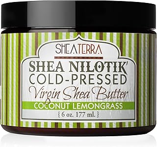 Shea Terra Organics 100% Organic Cold-Pressed Virgin Shea Butter – Coconut Lemongrass | Natural Anti-Aging Daily Skin, Nails & Hair Cream to Soften Dry Skin, Reduce Wrinkles & Stretch Marks – 6 oz