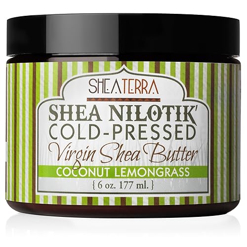 Shea Terra Organics Manteca de karité virgen prensada en frío 100% orgánica, hierba de limón de coco, crema natural antienvejecimiento para la piel,