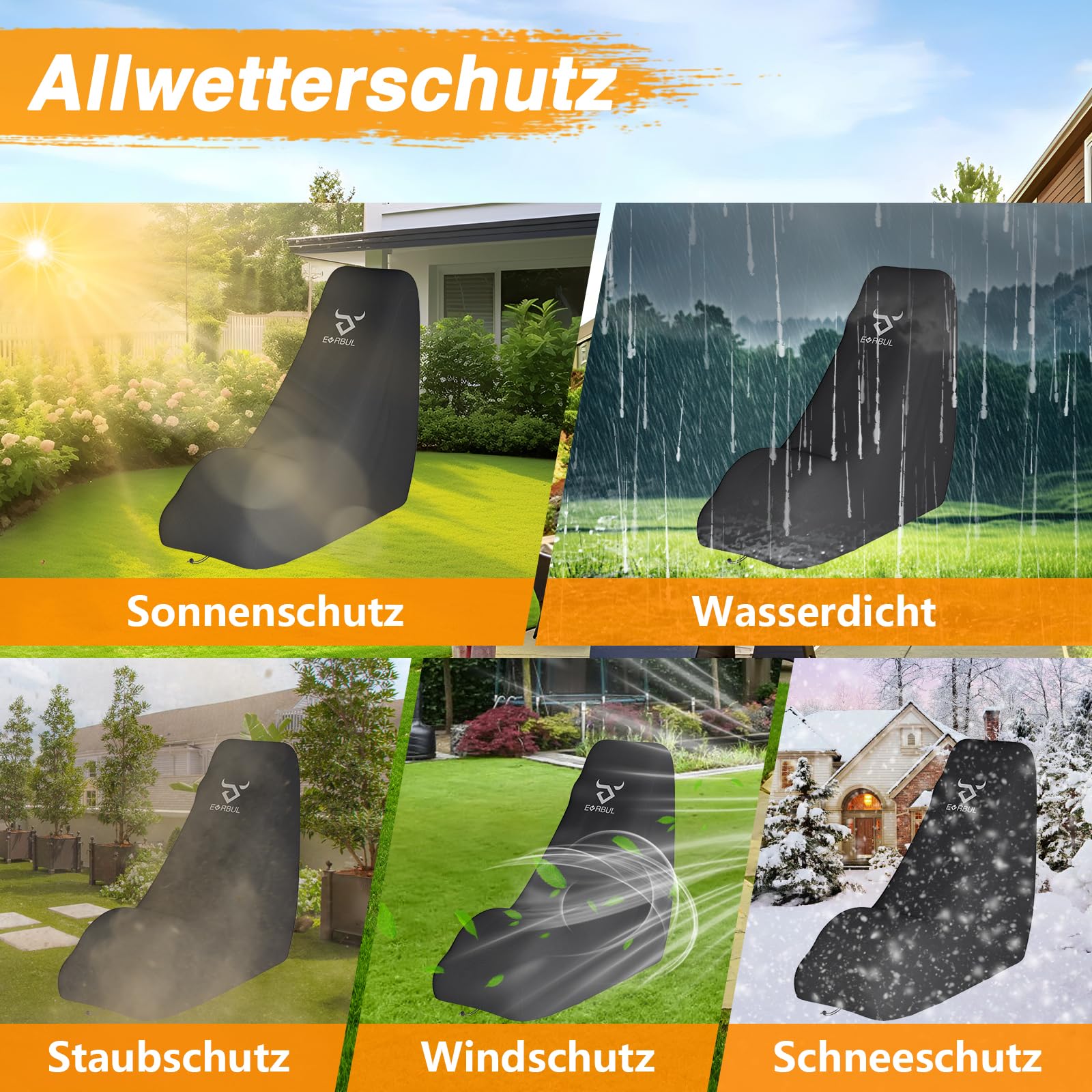 EVRBUL Abdeckung für Rasenmäher, strapazierfähig, wasserdicht, 420D, für den Außenbereich, zum Hinterherlaufen, UV-, staub- und windabweisend, mit Kordelzug und Aufbewahrungstasche