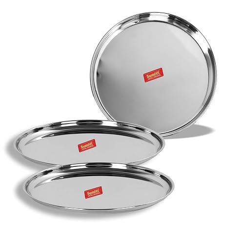Sumeet Stainless Steel Plates - Set of 3, White
