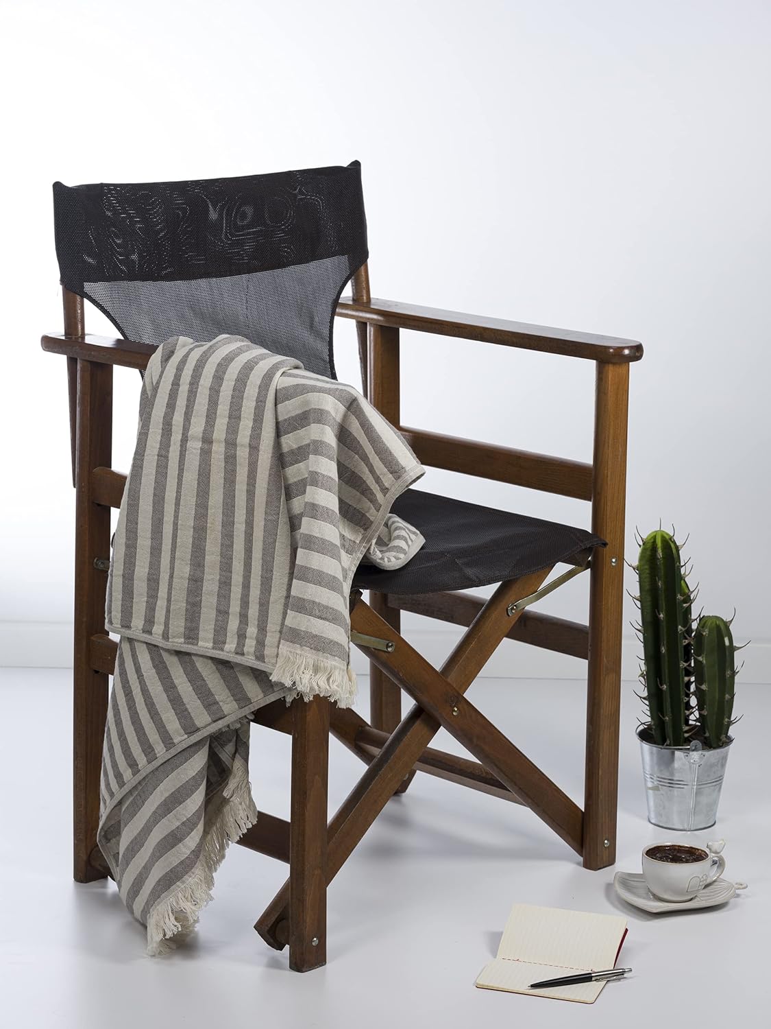 Luxury Turkish Bath, Beach Towel | 100% Cotton, 35 x 63 Inches | Peshtemal, for SPA, Beach, Pool, Gym and Bathroom (Beige – Anthracite)