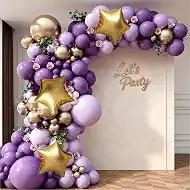 Purple and Gold Balloon Garland Arch Kit, Purple Light Purple Metallic Gold Balloons with Gold Star Foil Balloons for Lavender Butterfly Birthday Wedding Baby Shower Anniversary Party Decorations