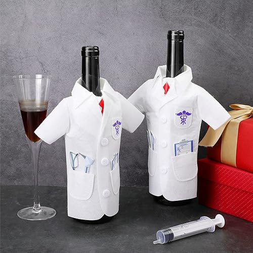 Miniatura 4 de Geiserailie 3 piezas de bata blanca regalos de ceremonia para botella de vino, bolsa de fieltro para vino, regalos para enfermeras, regalos para
