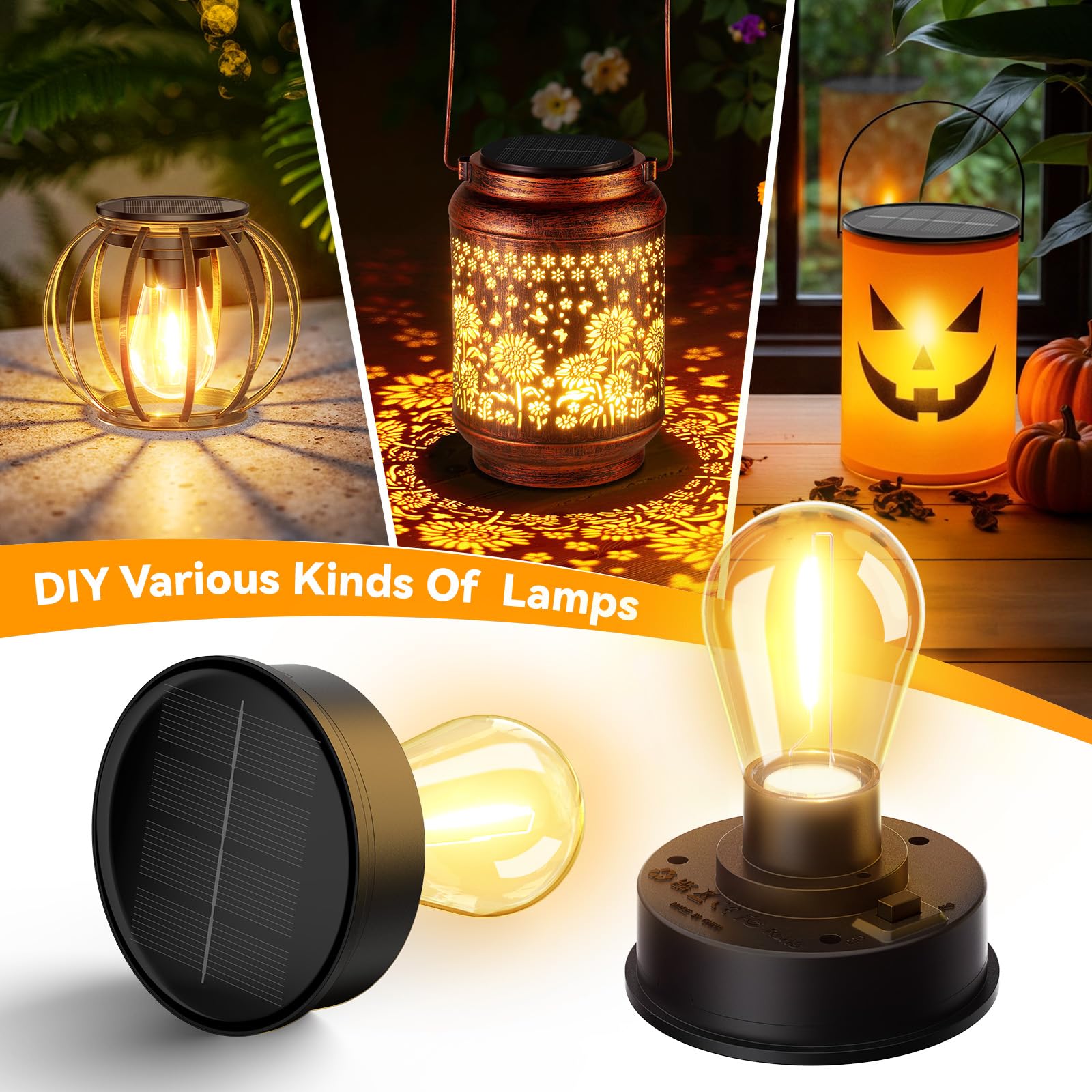 BUCASA 2 Pezzi Ricambio Luci Solari da Giardino, 8cm Lanterne Solari di Ricambio Superiore con Lampadina LED Luminoso, Pannello Solare di Ricambio per Lampade Solari da Giardino Fai Da Te