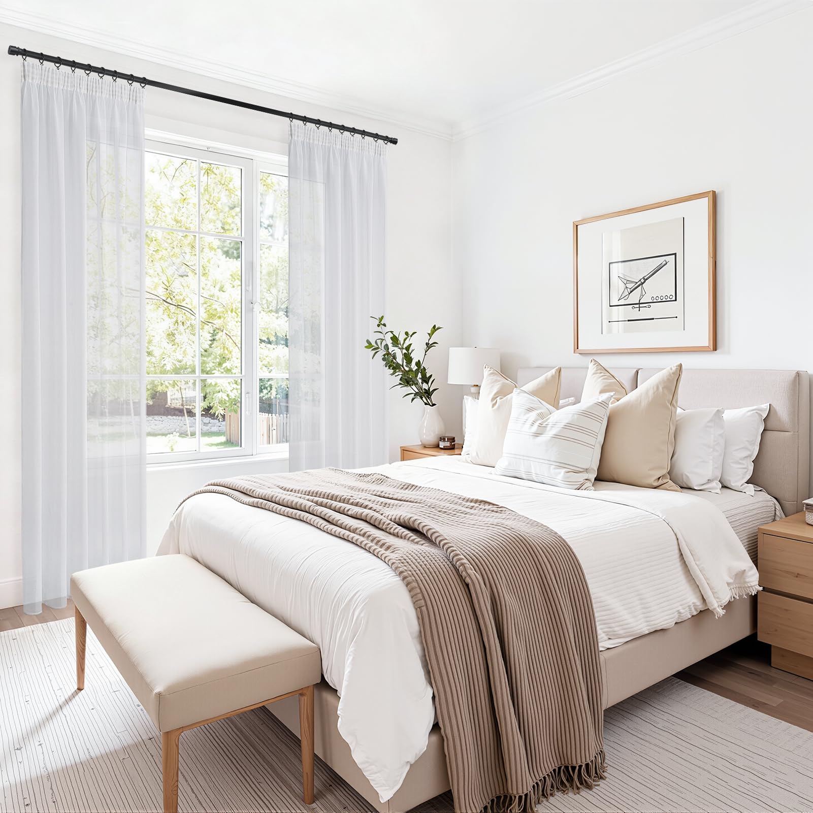 Topfinel Tenda bianca trasparente con passanti, 280 cm, extra lunga, con nastro arricciato, larghezza 300 cm, per cameretta dei bambini, camera da letto, 1 pezzo
