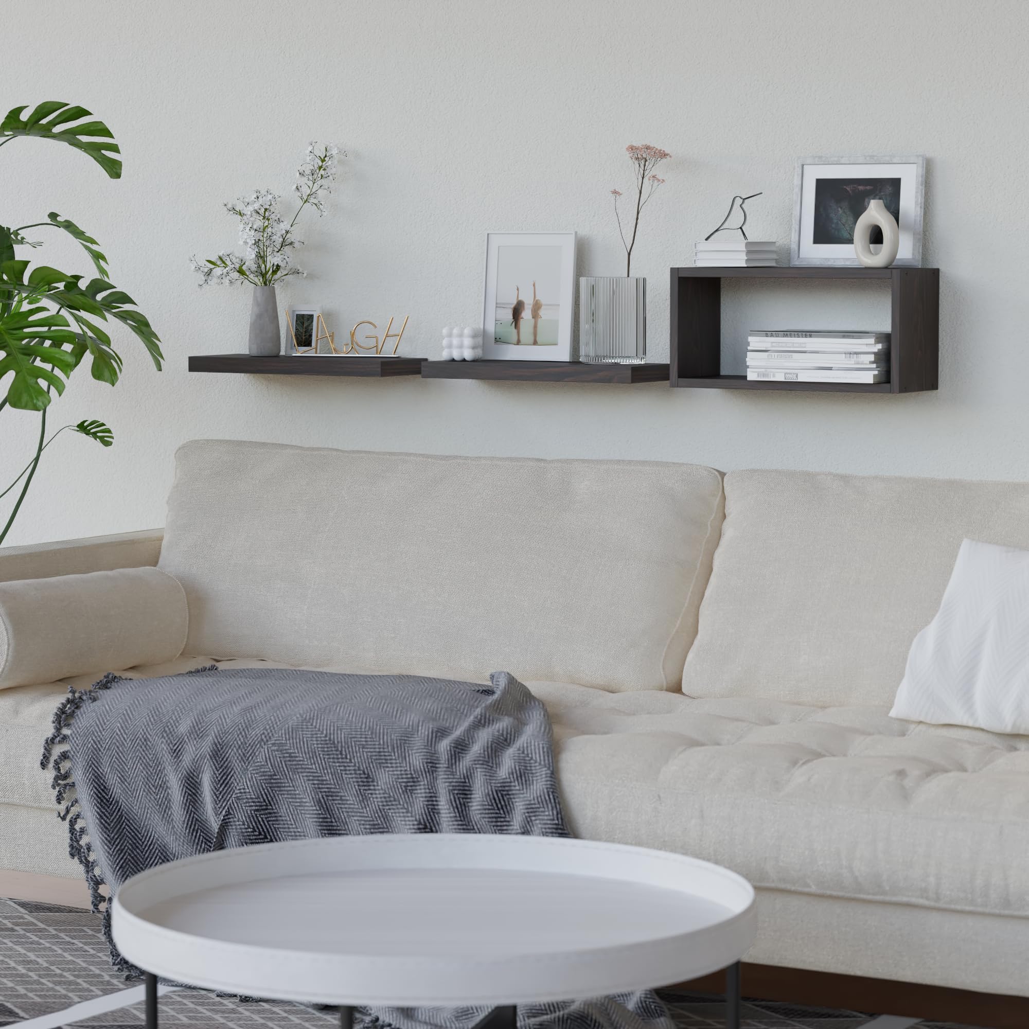 RICHER HOUSE Floating Shelves Set of 3, Modern Bathroom Shelves Wall Mounted Shelves with Invisible Brackets Over Toilet, Rustic Wall Shelves for Bathroom Bedroom, Living Room, Kitchen - Walnut