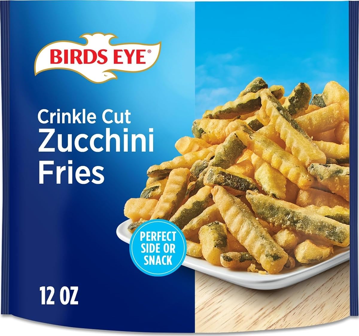 Papas fritas de calabacín cortadas arrugadas con ojo de pájaro, refrigerio de verduras congeladas, bolsa de 12 oz