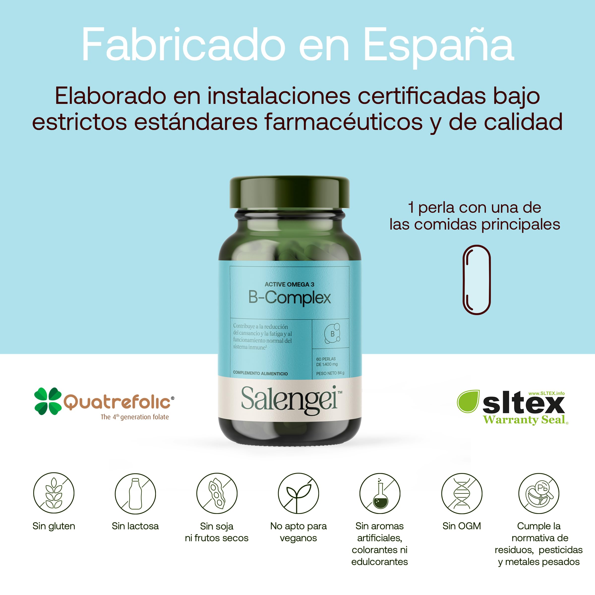 ACTIVE B-COMPLEX – Energía y metabolismo con todas las vitaminas del grupo B y colina | 60 perlas