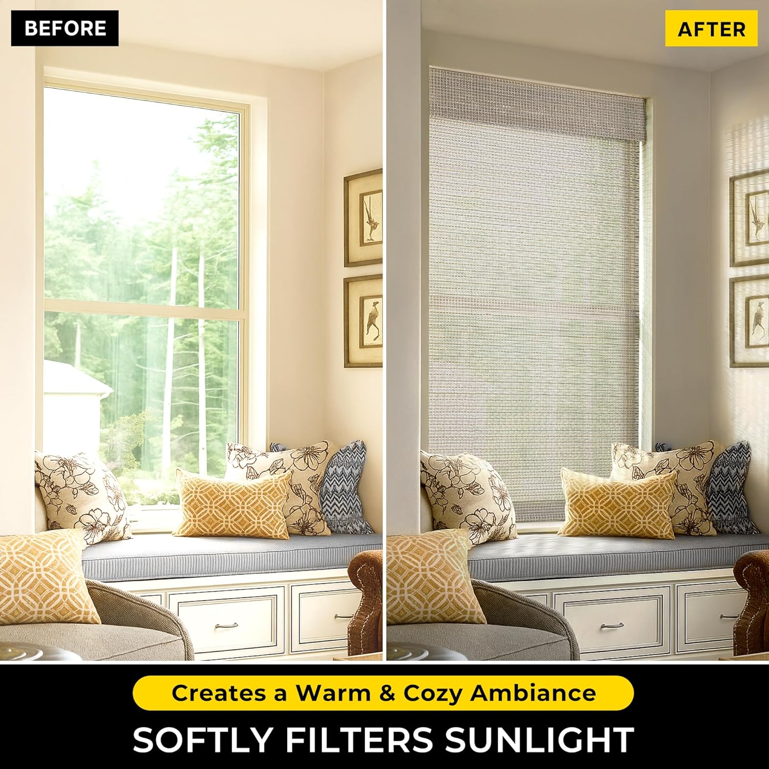 UNISHADES Light Filtering Cordless Bamboo Roman Shades for Windows, Size 25.5" W × 64" H Greystone Greystone 25.5" W × 64" H