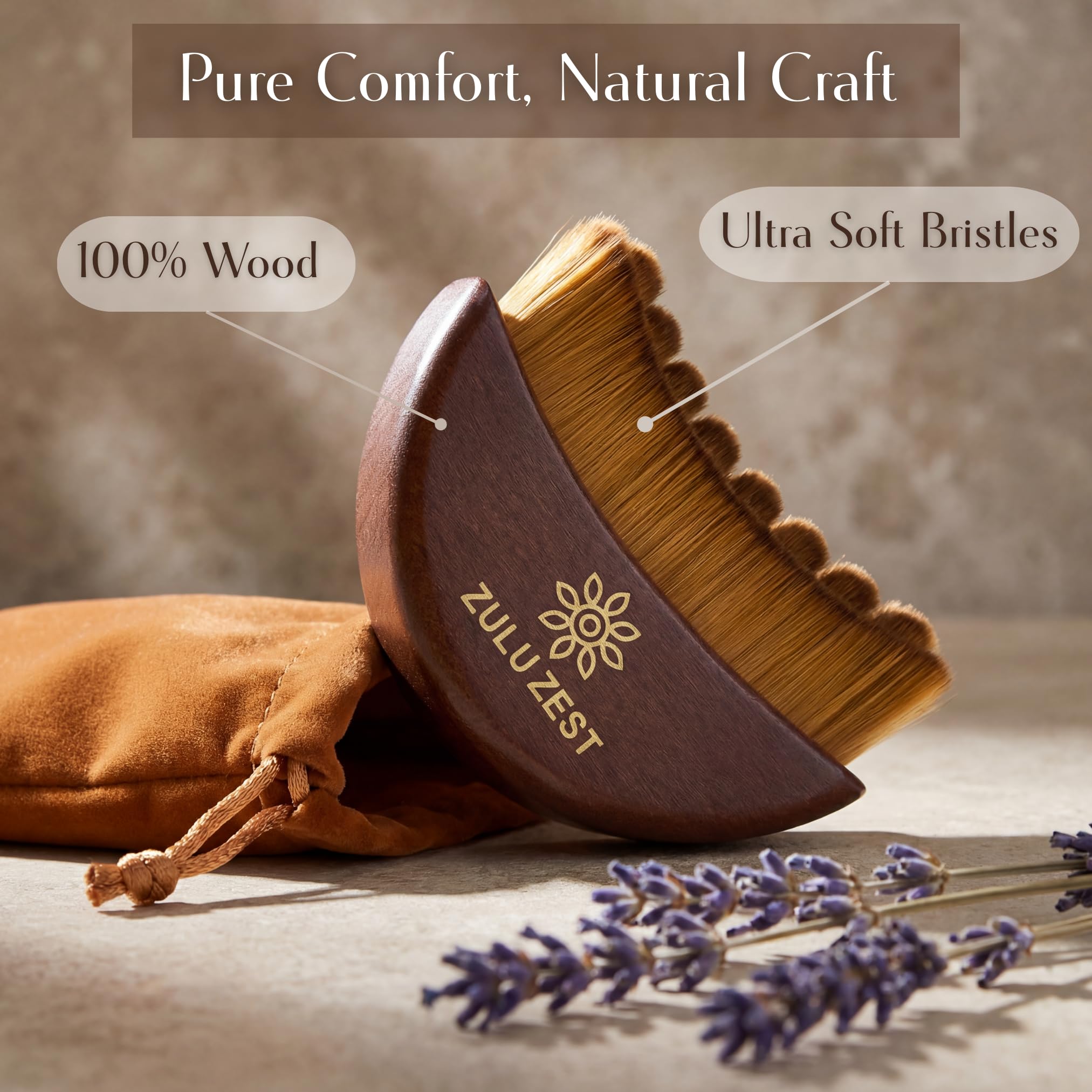 Face Brush Lymphatic - Drainage Facial Contour Manual Massager Wooden Handle Curved Bristle Sculpting Tool for Puffiness Guasha Style Soft Dry Brush Light Brown — view 6
