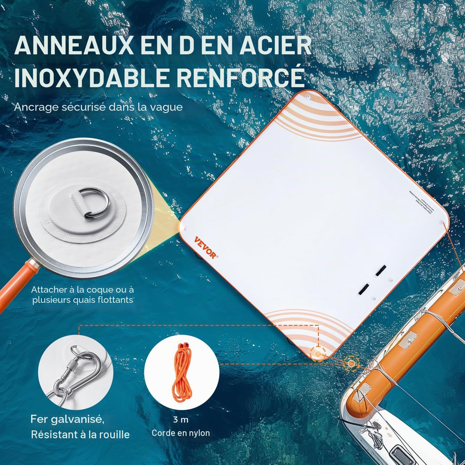 VEVOR Quai flottant gonflable 2,13 x 2,13 m plate-forme antidérapant avec sac de transport échelle amovible pour piscine plage océan