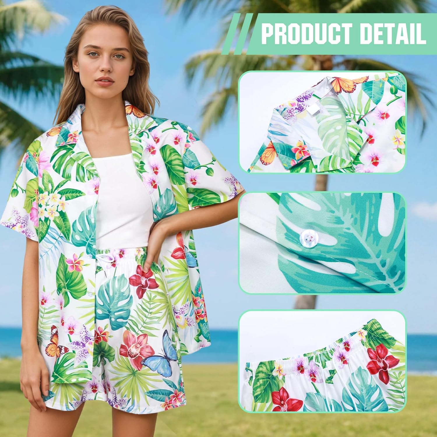 Women's Hawaiian Shirt Shorts Floral Tropic Button Down Shirts Short Sleeve Outfits Vacation Beach Summer Lounge Suit - Image 2