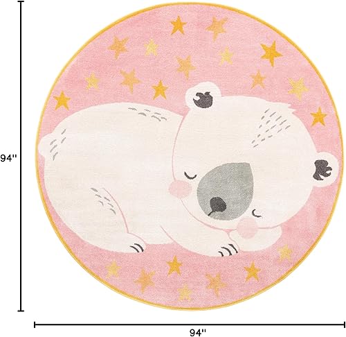 Miniatura 2 de Unique Loom Whimsy Kids Collection - Alfombra de área para la siesta (7 pies 10 pulgadas, redonda, rosanegro)