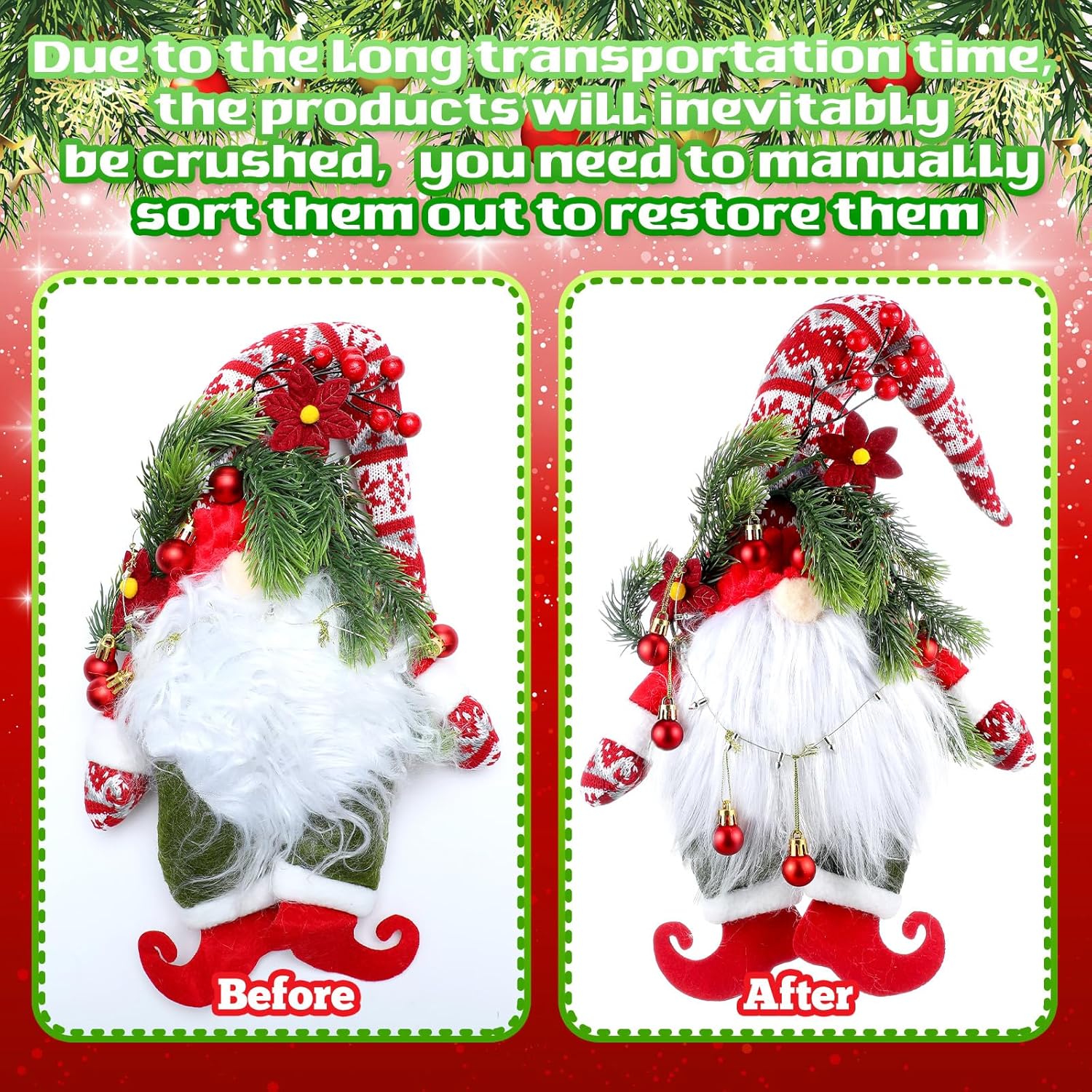Christmas Wreaths for Front Door 15.7 Inch Gnome Artificial Pine Needle Christmas Front Door Sign Red Xmas Hanging Ornament Hanger Farmhouse Decorations for Room Window Wall Porch - Image 3
