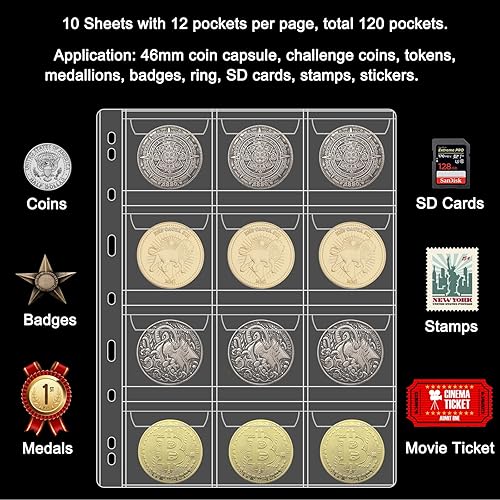 Vista 24 de 42 páginas de monedas de bolsillo para coleccionistas, 10 hojas de monedas, fundas para monedas, suministros de coleccionista de sellos con 9 Página