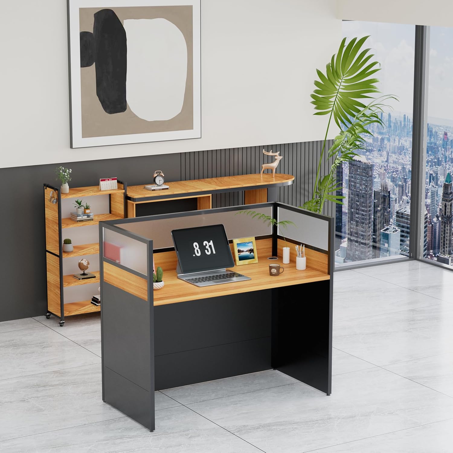 Office Cubicle Desk, Office Cubicle Workstation, Cubicles Desk With Mute Privacy Panels, Offices Cubicles Workstation Computer Table With Cable, For Home/Offices Commercial Workspace, walnut 1-Person