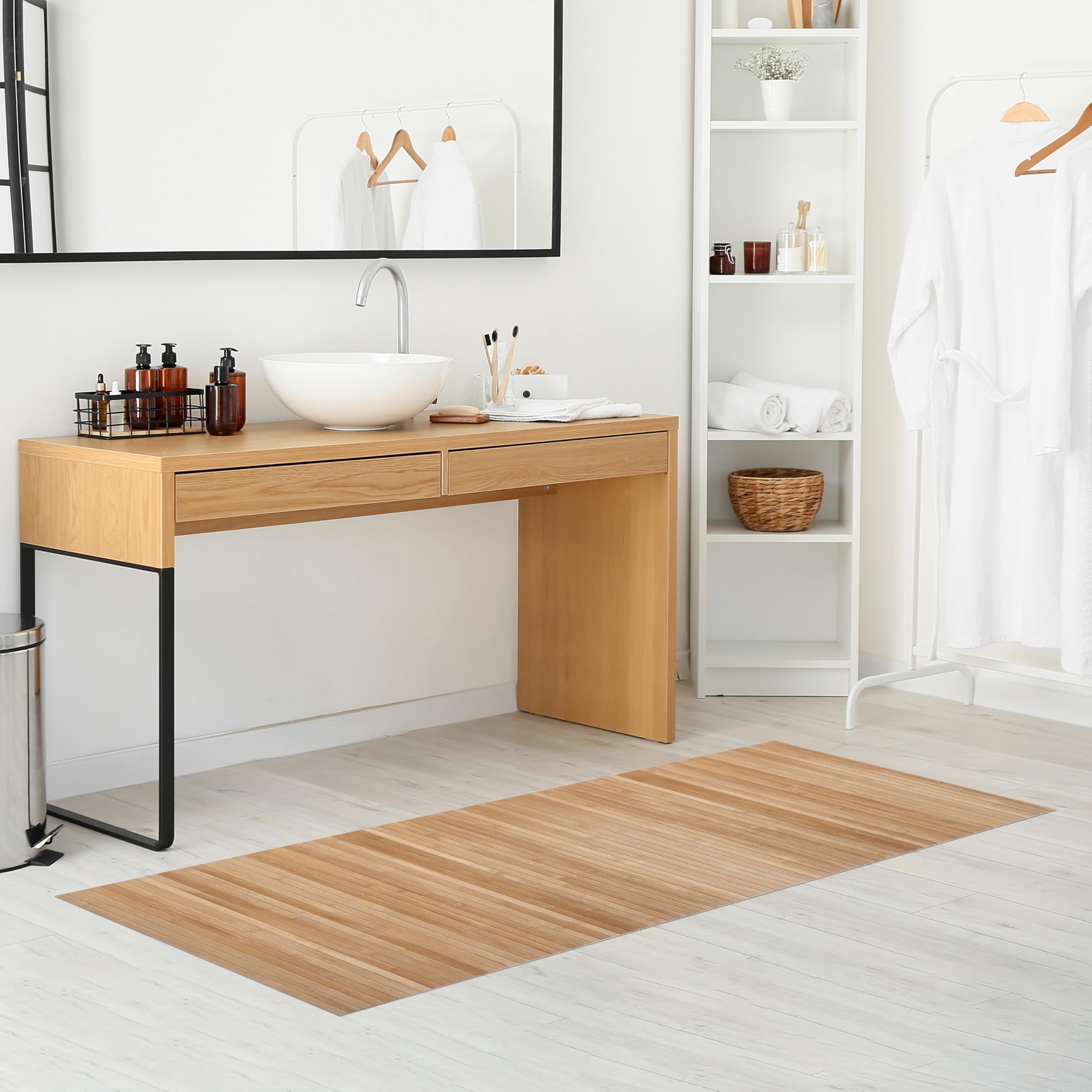 STORESDECO Alfombra de bambú Natural Antideslizante sin Bordes y Resistente a la Humedad. Ecológica, Antimanchas, Elegante y fácil de Limpiar diseño Natural 80x150 cm