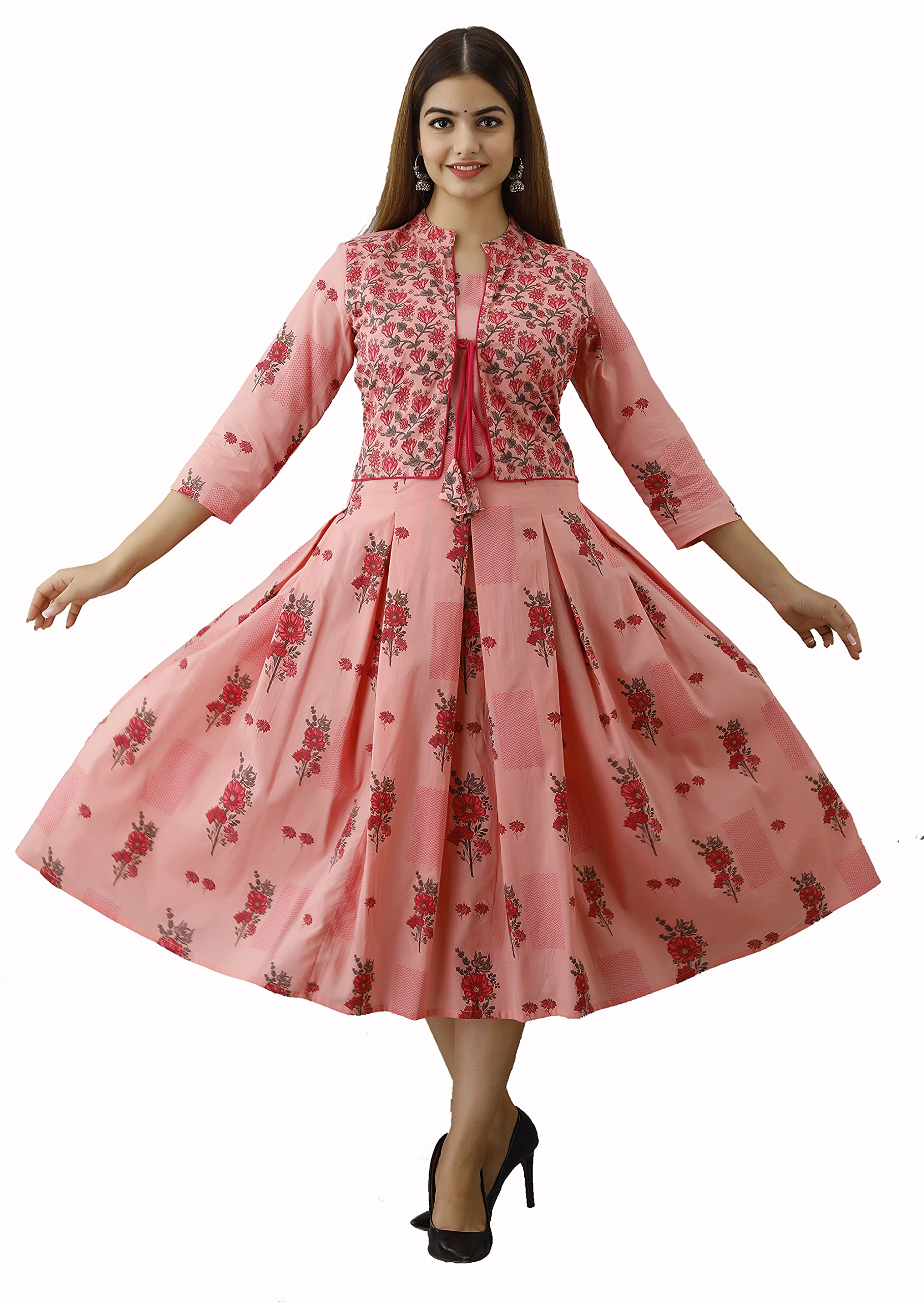 ftdiva Women's Cotton Printed Anarkali Kurta with Jacket-picture-11